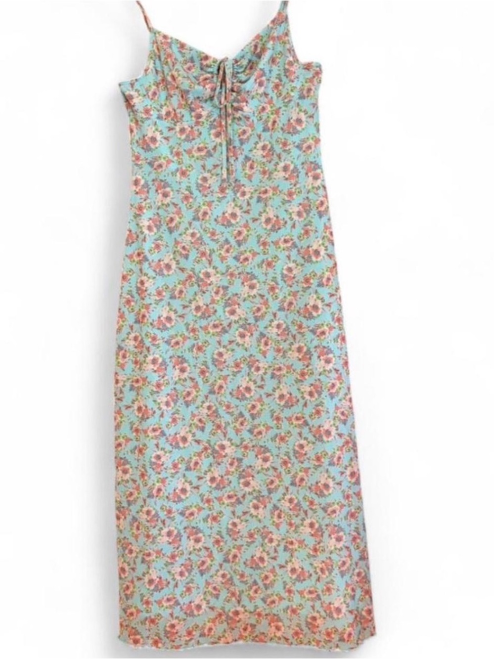 Forever 21 Mint Floral Maxi Slip Dress with Pink Blossoms